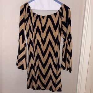 Yahada Beige and Black Chevron Dress